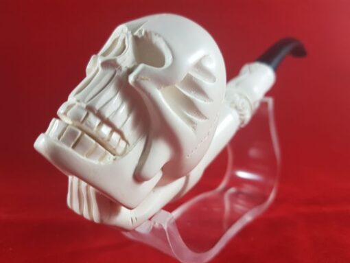 Hand Carved Skull Meerschaum Pipe, Bent Stem Pipe, Scary Pipe