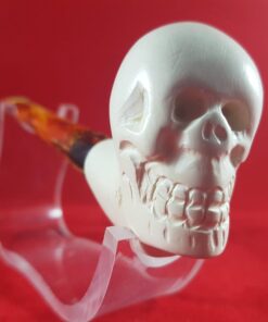 Deluxe Hand Carved Skull Meerschaum Pipe