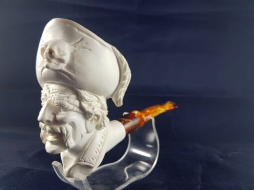 Hand Carved Bent Pirate Meerschaum Pipe