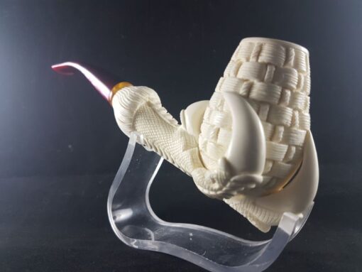 Hand Carved Eagle's Claw Holding Basket Meerschaum Pipe