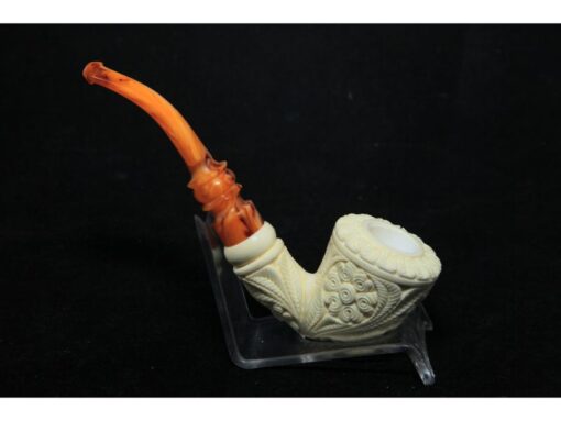 Hand Carved Embossed Floral Bent Meerschaum Pipe
