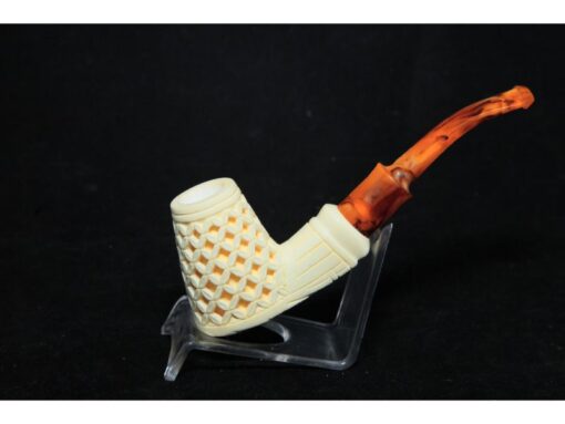 Hand Carved Lattice Billiard Meerschaum Pipe