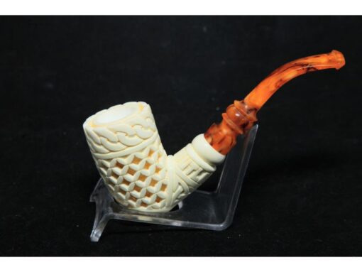 Hand Carved Bent Lattice Meerschaum Pipe