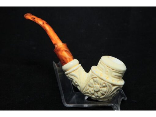 Hand Carved Floral Bent Meerschaum Pipe
