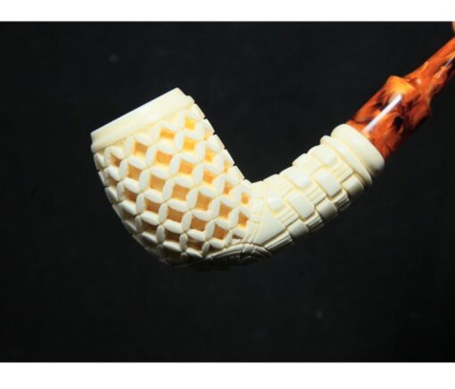 Hand Carved Bent Lattice Meerschaum Pipe