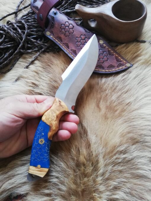 Handmade Knife Epoxy with Padauk Wood Handle, Natural Handmade Leather Case, Stainless steel 441
