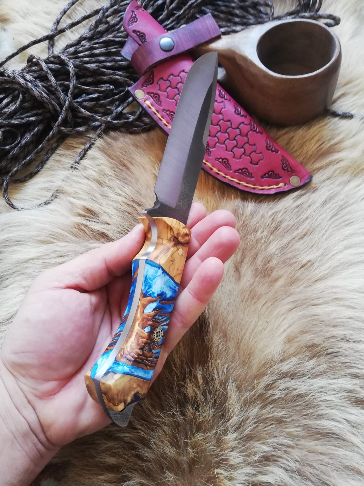 Handmade Knife Epoxy and Padauk Wood Handle