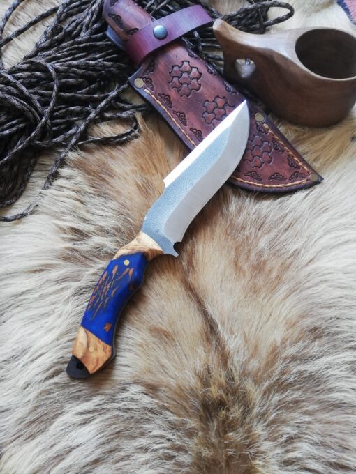 Handmade Epoxy and Padauk Wood Handle Knife, Natural Handmade Leather Case, Stainless steel 441