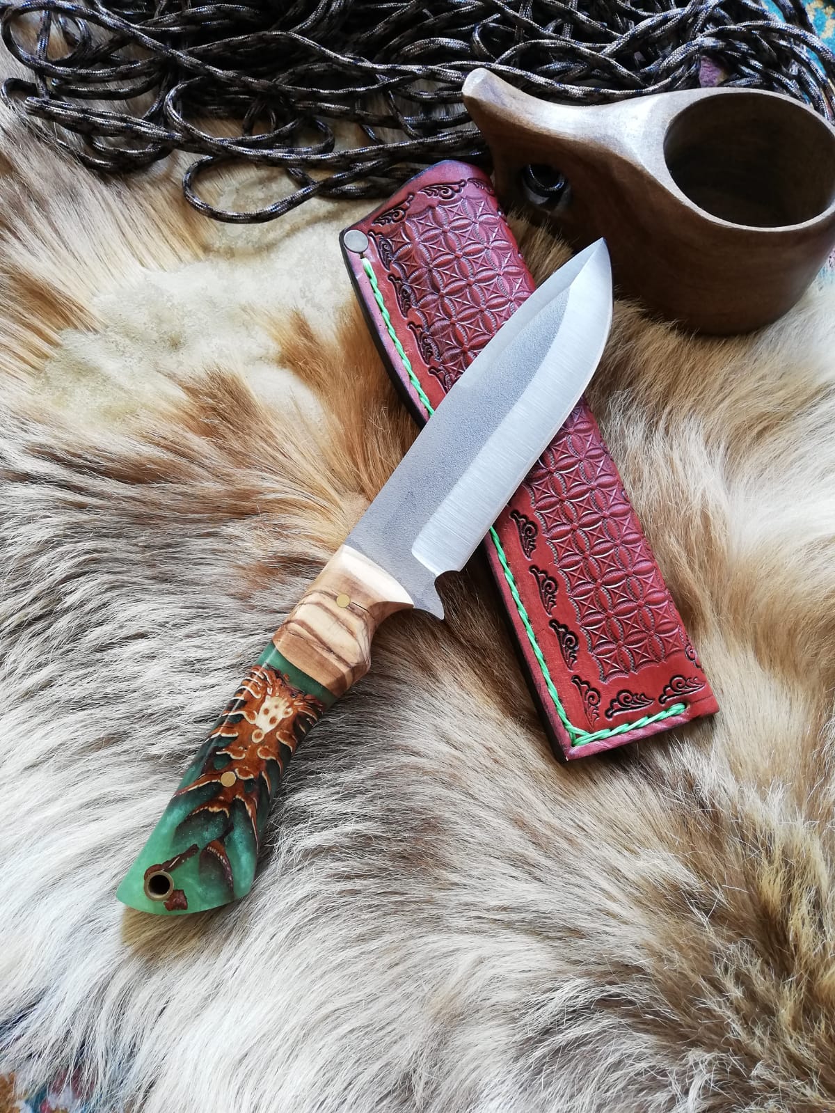 Handmade Knife Epoxy and Padauk Wood Handle