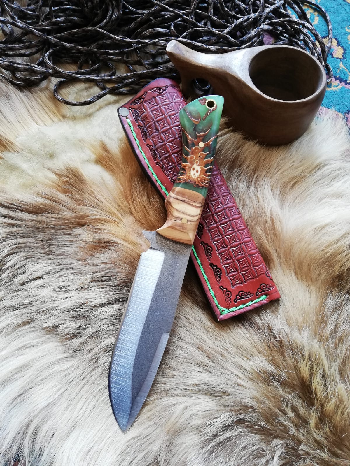 Handmade Knife Epoxy and Padauk Wood Handle