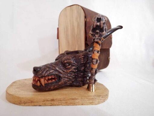 Personalized WOLF Briar Pipe with Tamper, Pipe From Briar Wood, Engrave Your Name, Custom Pipe