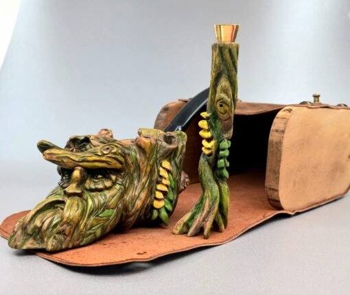 Treebeard Briar Pipe with Tamper and Bag, Fangorn in Sindarin Pipe, Acrylic Stem, Hand-Carved Briar Wood, Unsmoked Pipe, MADE TO ORDER