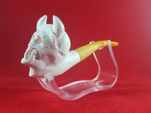 Deluxe Hand Carved Skull Meerschaum Pipe, 100% Solid Block Meerschaum Pipe, Hand Carved Meerschaum Pipe, Turkish Meerschaum