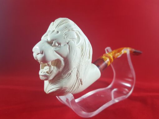 Carved Lion Meerschaum Pipe, Lion Head Hand Carved, The Best Block Meerschaum, Block Meerschaum Pipe