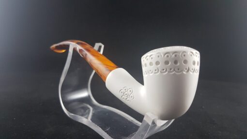 Classic Lattice Bent Meerschaum Pipe, The Block Meerschaum, Hand Carved Meerschaum Pipe, 100% Solid Block Meerschaum Pipe