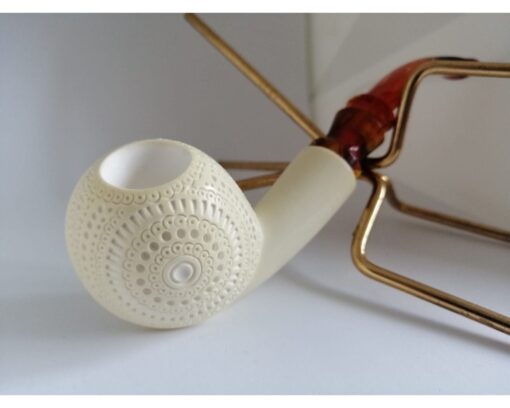 Classic Lattice Bent Meerschaum Pipe, The Block Meerschaum, Hand Carved Meerschaum Pipe, Turkish Meerschaum