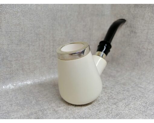 Smooth Billiard Silver Meerschaum Pipe, The Block Meerschaum, Hand Carved Meerschaum Pipe, 100% Solid Block Meerschaum Pipe