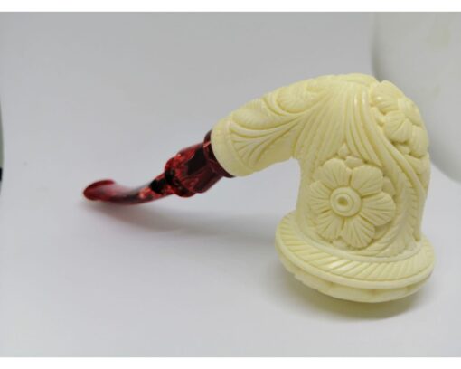 Hand Carved Floral Bent Meerschaum Pipe, The Block Meerschaum, Hand Carved Meerschaum Pipe, Turkish Meerschaum