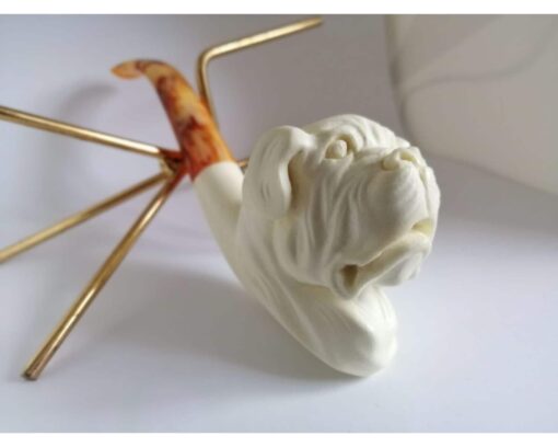 Meerschaum Dog Pipe, Bulldog Head Meerschaum, Hand Carved Meerschaum Pipe, Turkish Meerschaum, 100% Solid Block Meerschaum Pipe