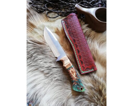 Personalized Handmade African Knife Epoxy and Padauk Wood Handle, Natural Handmade Leather Case, Stainless steel 4116