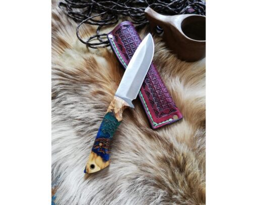 Personalized Handmade Colored Handle Knife Epoxy and Padauk Wood Handle, Natural Handmade Leather Case, Stainless steel 4116