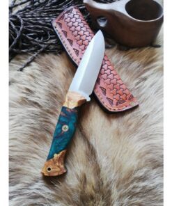 Personalized Handmade Knife Epoxy and Padauk Wood Handle, Natural Handmade Leather Case, Stainless steel 441