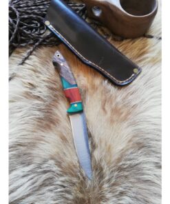 Personalized Handmade Knife Epoxy and Padauk Wood Handle, Natural Handmade Leather Case, Stainless Steel 4116