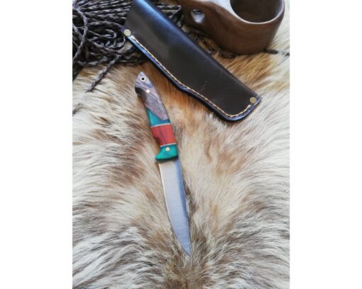 Personalized Handmade Knife Epoxy and Padauk Wood Handle, Natural Handmade Leather Case, Stainless Steel 4116