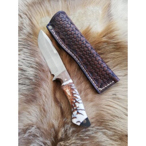 Personalized Handmade Half White Handle Knife Epoxy and Padauk Wood Handle, Natural Handmade Leather Case, Stainless steel 4116