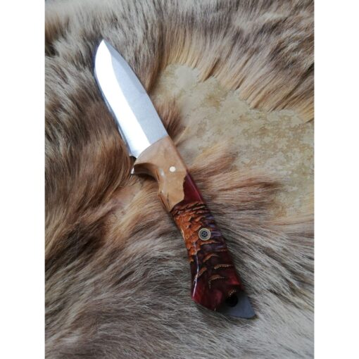 Personalized Handmade Red Brown Handle Knife Epoxy and Padauk Wood Handle, Natural Handmade Leather Case, Stainless steel 4116