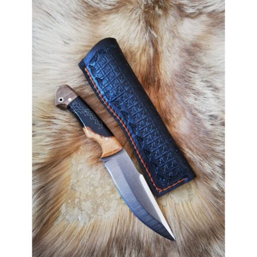 Personalized Handmade Knife Epoxy with Half Black Handle, Natural Handmade Leather Case, Stainless steel 4116