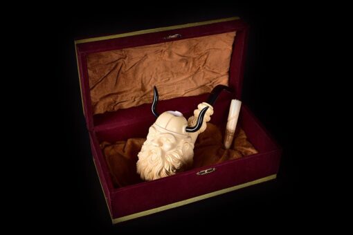Full Bent Stem Viking Pipe with Tamper, Viking Figure Pipe, 100% Solid Block Meerschaum Pipe