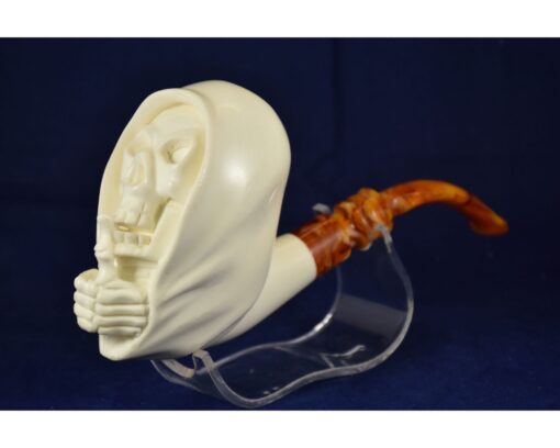 Hand Carved Skull Pipe, Death's Head Meerschaum Pipe, Handmade Meerschaum Pipes, Artisan Pipes, Block Meerschaum