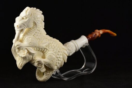 Personalized Large Dragon Half Bent Stem Pipe, Meerschaum Pipe, Handmade Meerschaum Pipes, Artisan Pipes, Block Meerschaum
