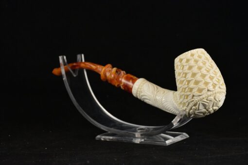 Deep Lattice Billiard Pipe, Long Stem Classical Pipe, Meerschaum Pipe, Handmade Meerschaum Pipes, Artisan Pipes, Handmade Art, Block Meerschaum