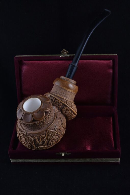 Classic Brown Block Meerschaum Pipe, Embossed Floral Classic Pipe, Block Meerschaum, Unsmoked Meerschaum