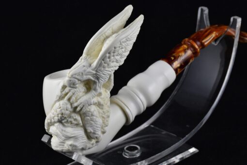 Large Hand-Carved Meerschaum Eagle Pipe – Majestic Bird Claw Design with Acrylic Stem, Collectible Smoking Pipe