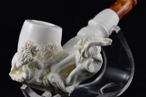 Elephant and Lion Figures Meerschaum Pipe, 100% Solid Block Meerschaum Pipe, Turkish Meerschaum
