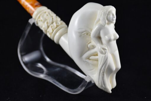 Naked Woman and Moon Pipe, Unsmoked Meerschaum, Block Meerschaum Pipe, Artwork Pipe