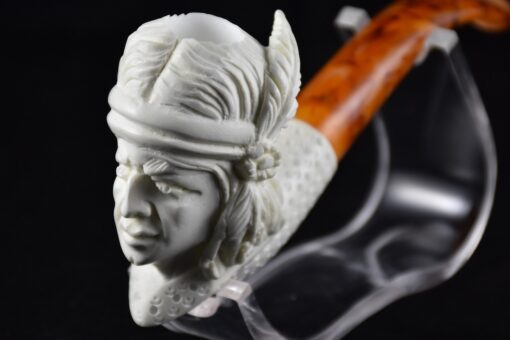 Deluxe Hand Carved Indian Meerschaum Pipe, Native American Figure Pipe, The Block Meerschaum