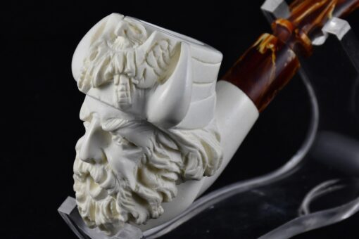 Hand Carved Viking Meerschaum Pipe, Viking Warrior Pipe, Block Meerschaum Pipe