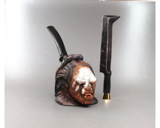 Commander Lurtz Briar Pipe with Tamper and Bag, Uruk Hai Briar Pipe, Isengard Pipe, Acrylic Stem, Lord of the Rings