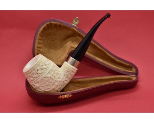 Embossed Floral Pipe, Meerschaum Pipe, Handmade Pipe, Smoking Pipe, Pipe Master, Fitted Case Pipe