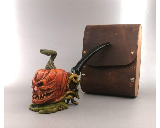 Halloween Briar Pipe, Briar Pipe with Tamper and Bag, Pumpkin Briar Pipe, In Stock, Ready to Ship, Acrylic Stem, Scary Pipe, Tobacco Pipe