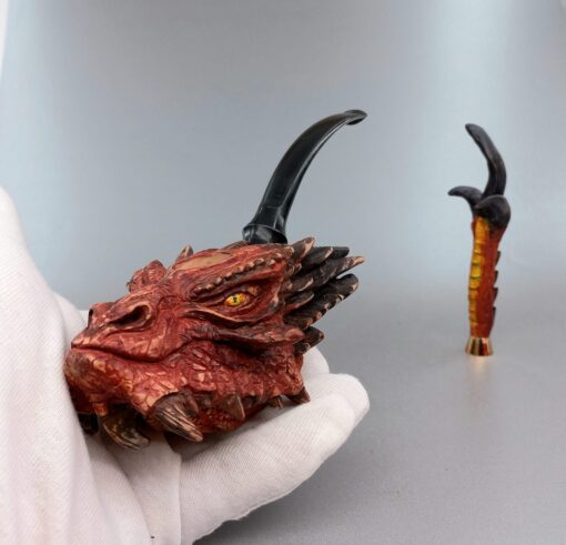 Personalized LARGE Dragon Smaug Briar Pipe with Tamper, Acrylic Stem, Smaug Pipe From Briar Wood, Engrave Your Name with Khuzdul Alphabet