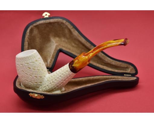 Natural Lattice Pipe, Classical Meerschaum, Lattice Pipe, Pipe with Leather Fitted Case, Turkish Meerschaum, Genuine Meerschaum