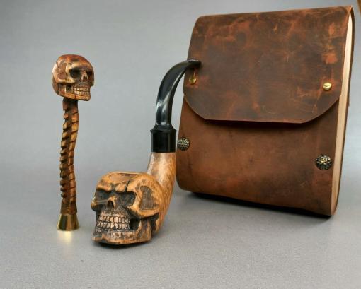 Skull Alien Briar Pipe, 9 mm Filter Pipe, Acrylic Stem, Scary Pipe, Tobacco Pipe, Smoking Pipe