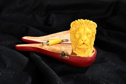 Hand Carved Lion Figure Pipe, Hand-Carved Meerschaum Pipe, Block Meerschaum, Unsmoked Meerschaum