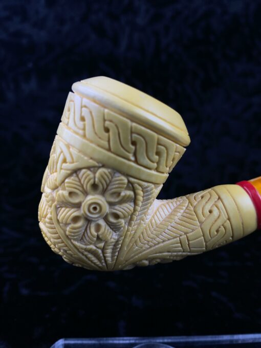 Hand Carved Embossed Floral Pipe, Large Bowl Pipe, Unsmoked Meerschaum, The Best Block Meerschaum