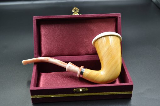 Large Lattice Calabash Meerschaum Pipe, Calabash Wood, Block Meerschaum